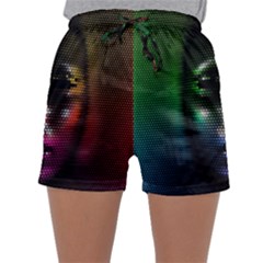 Digital Art Psychedelic Face Skull Color Sleepwear Shorts by BangZart