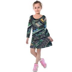 Computer Ram Tech Kids  Long Sleeve Velvet Dress by BangZart