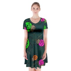 Abstract Bug Insect Pattern Short Sleeve V-neck Flare Dress by BangZart