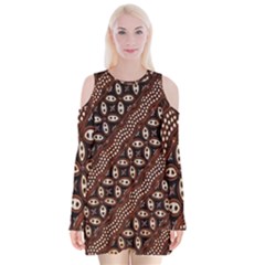 Art Traditional Batik Pattern Velvet Long Sleeve Shoulder Cutout Dress by BangZart