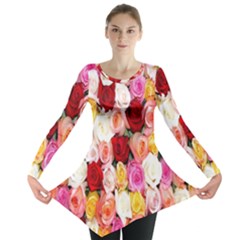 Rose Color Beautiful Flowers Long Sleeve Tunic  by BangZart