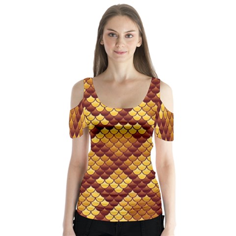 Snake Skin Pattern Vector Butterfly Sleeve Cutout Tee  by BangZart