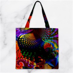 Colored Fractal Zipper Grocery Tote Bag by BangZart