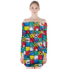 Snakes And Ladders Long Sleeve Off Shoulder Dress by BangZart