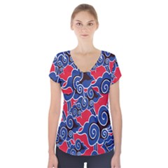 Batik Background Vector Short Sleeve Front Detail Top by BangZart