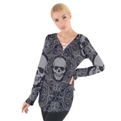 Dark Horror Skulls Pattern Tie Up Tee by BangZart