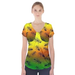 Insect Pattern Short Sleeve Front Detail Top by BangZart