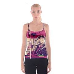 Pink City Retro Vintage Futurism Art Spaghetti Strap Top by BangZart