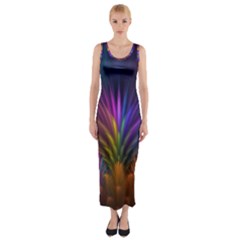 Colored Rays Symmetry Feather Art Fitted Maxi Dress by BangZart