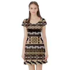 Lion African Vector Pattern Short Sleeve Skater Dress by BangZart