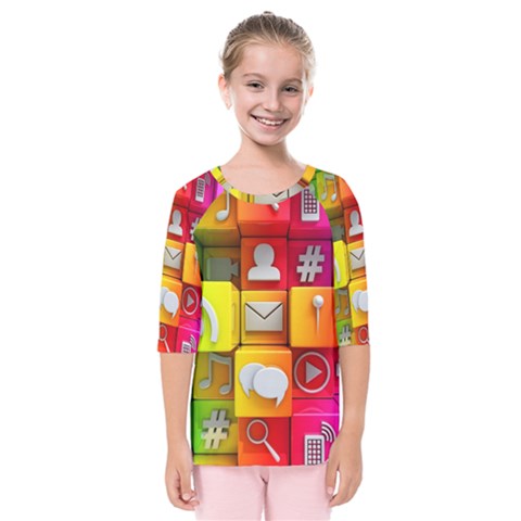 Colorful 3d Social Media Kids  Quarter Sleeve Raglan Tee by BangZart