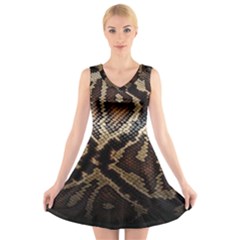 Snake Skin Olay V-neck Sleeveless Skater Dress by BangZart