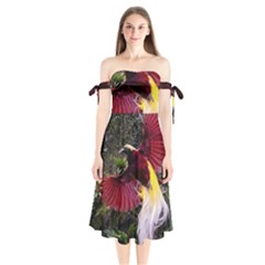 Cendrawasih Beautiful Bird Of Paradise Shoulder Tie Bardot Midi Dress by BangZart