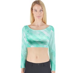 Bright Green Turquoise Geometric Background Long Sleeve Crop Top by TastefulDesigns