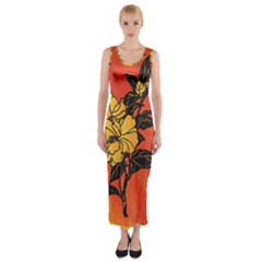 Vector Asian Flowers Fitted Maxi Dress by BangZart