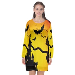 Halloween Night Terrors Long Sleeve Chiffon Shift Dress  by BangZart