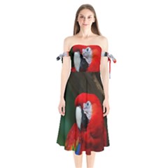 Scarlet Macaw Bird Shoulder Tie Bardot Midi Dress by BangZart