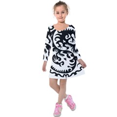 Ying Yang Tattoo Kids  Long Sleeve Velvet Dress by BangZart