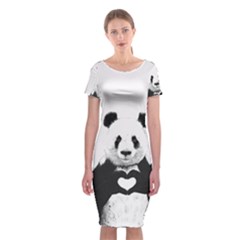 Panda Love Heart Classic Short Sleeve Midi Dress by BangZart