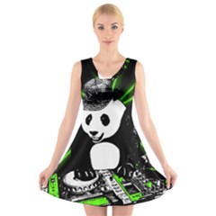 Deejay Panda V-neck Sleeveless Skater Dress by Valentinaart