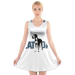 Great Dane V-neck Sleeveless Skater Dress by Valentinaart