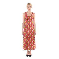 Bright Pink And Yellow Peeled Banana Patterns Sleeveless Maxi Dress by NorthernWhimsy