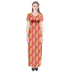 Bright Pink And Yellow Peeled Banana Patterns Short Sleeve Maxi Dress by NorthernWhimsy