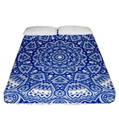 Blue Mandala Art Pattern Fitted Sheet (queen Size) by paulaoliveiradesign