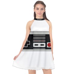 Video Game Controller 80s Halter Neckline Chiffon Dress  by Valentinaart