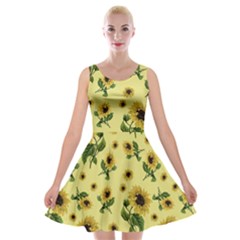 Sunflowers Pattern Velvet Skater Dress by Valentinaart