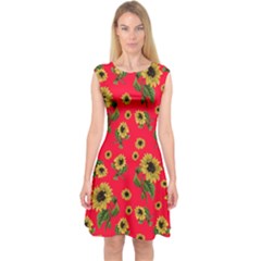 Sunflowers Pattern Capsleeve Midi Dress by Valentinaart