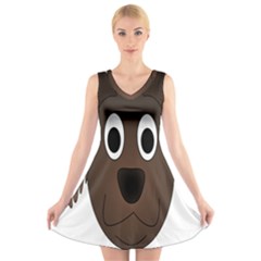 Dog Pup Animal Canine Brown Pet V-neck Sleeveless Skater Dress by Nexatart