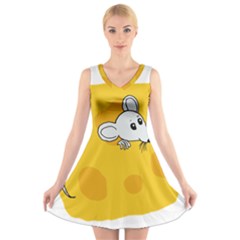 Rat Mouse Cheese Animal Mammal V-neck Sleeveless Skater Dress by Nexatart