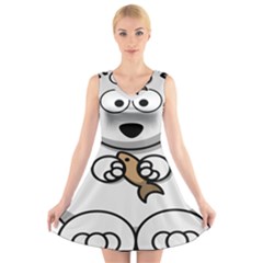 Bear Polar Bear Arctic Fish Mammal V-neck Sleeveless Skater Dress by Nexatart