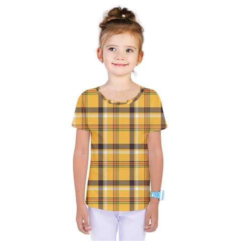 Yellow Fabric Plaided Texture Pattern Kids  One Piece Tee by paulaoliveiradesign