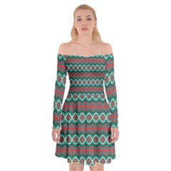 Ethnic Geometric Pattern Off Shoulder Skater Dress by linceazul