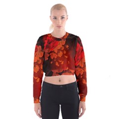 Cherry Blossom, Red Colors Cropped Sweatshirt by FantasyWorld7