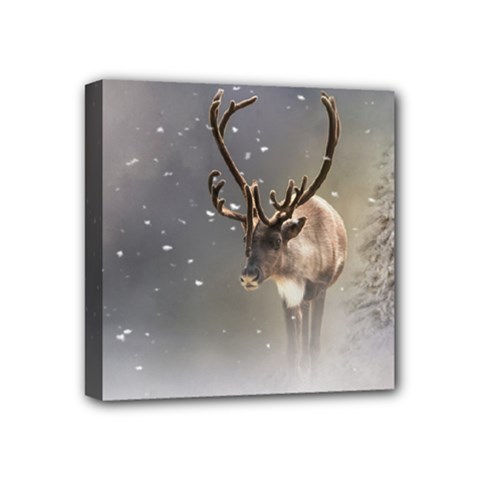 Santa Claus Reindeer In The Snow Mini Canvas 4  X 4  (stretched) by gatterwe