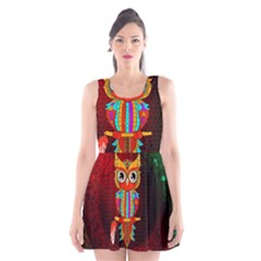 Cute Owl, Mandala Design Scoop Neck Skater Dress by FantasyWorld7