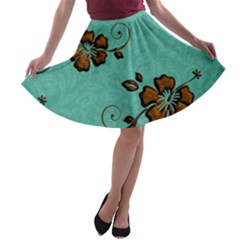 Chocolate Background Floral Pattern A-line Skater Skirt by Nexatart