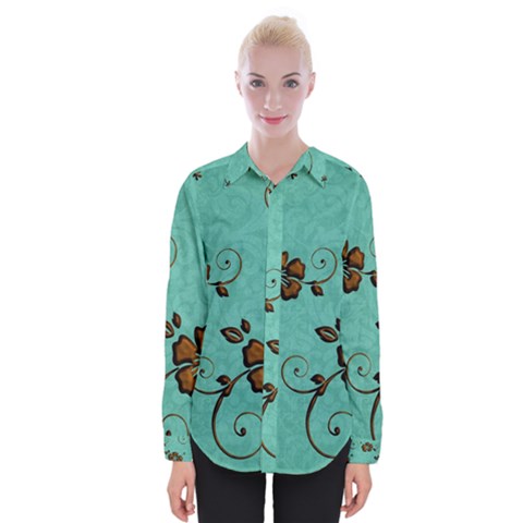 Chocolate Background Floral Pattern Womens Long Sleeve Shirt by Nexatart