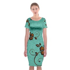 Chocolate Background Floral Pattern Classic Short Sleeve Midi Dress by Nexatart