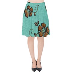 Chocolate Background Floral Pattern Velvet High Waist Skirt by Nexatart