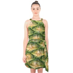 Pineapple Pattern Halter Collar Waist Tie Chiffon Dress by Nexatart