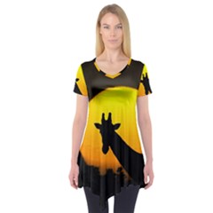 Giraffe  Short Sleeve Tunic  by Valentinaart