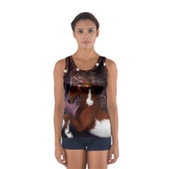 Steampunk Wonderful Wild Horse With Clocks And Gears Sport Tank Top  by FantasyWorld7