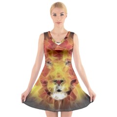 Fractal Lion V-neck Sleeveless Skater Dress by Nexatart