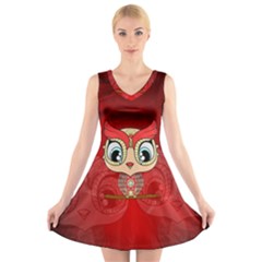 Cute Colorful  Owl, Mandala Design V-neck Sleeveless Skater Dress by FantasyWorld7