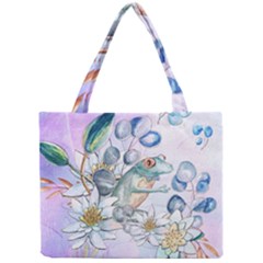 Funny, Cute Frog With Waterlily And Leaves Mini Tote Bag by FantasyWorld7