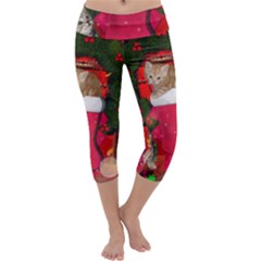 Christmas, Funny Kitten With Gifts Capri Yoga Leggings by FantasyWorld7